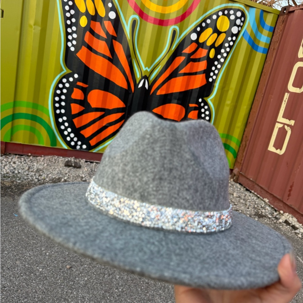 Gray Felt Fedora Hat with Sparkle Band